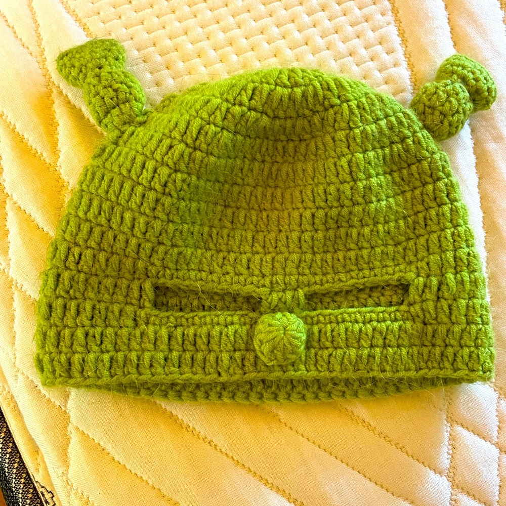 Crochet shrek hat
